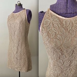 Vintage 90s Gold Crochet Knit Lace Sheath Dress | XS Small Cocktail Dress Shift
